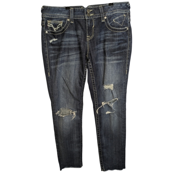 Vigoss Denim - Vigoss Jeans Women's The Chelsea Skinny Distressed Blue Stretch Denim Sz. 11/12